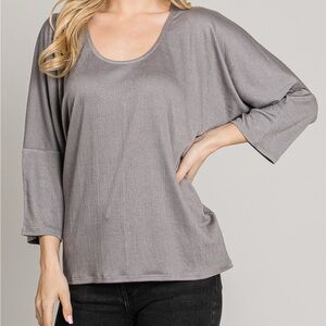 Cerule Gray Crinkle Knit Lace Back Top | Relaxed Fit Soft NWT S-L